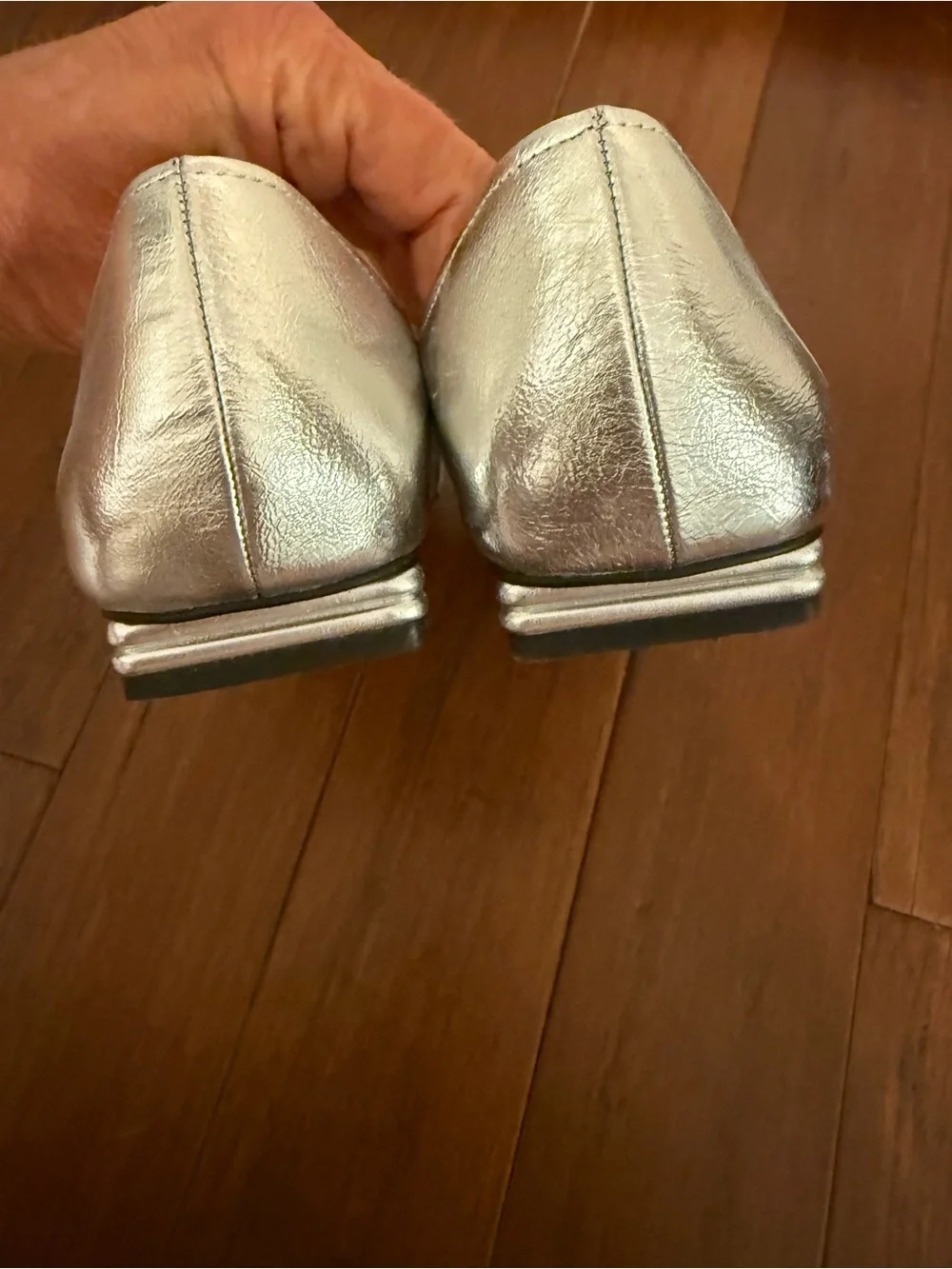 Metallic Silver Buckle Flats - Women